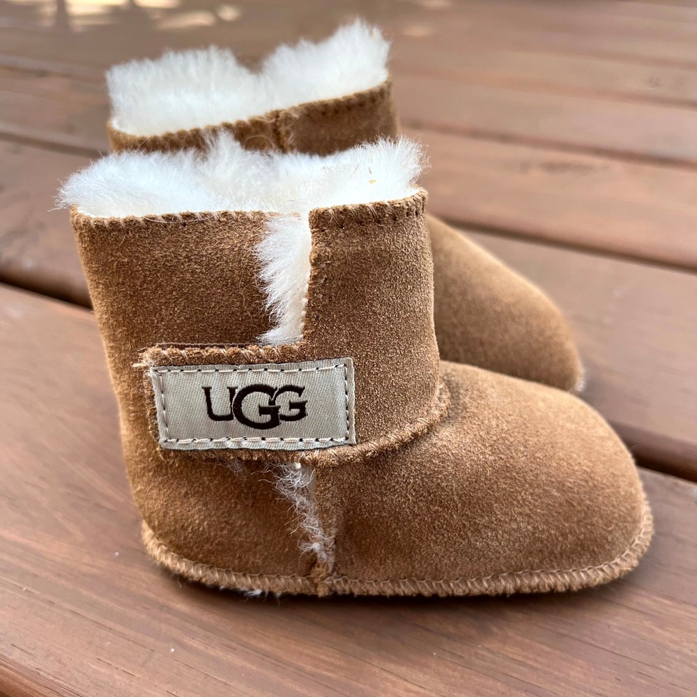 Baby UGG Boots Erin Booties Chestnut Suede Sheepskin Lined Infant Small (2/3)